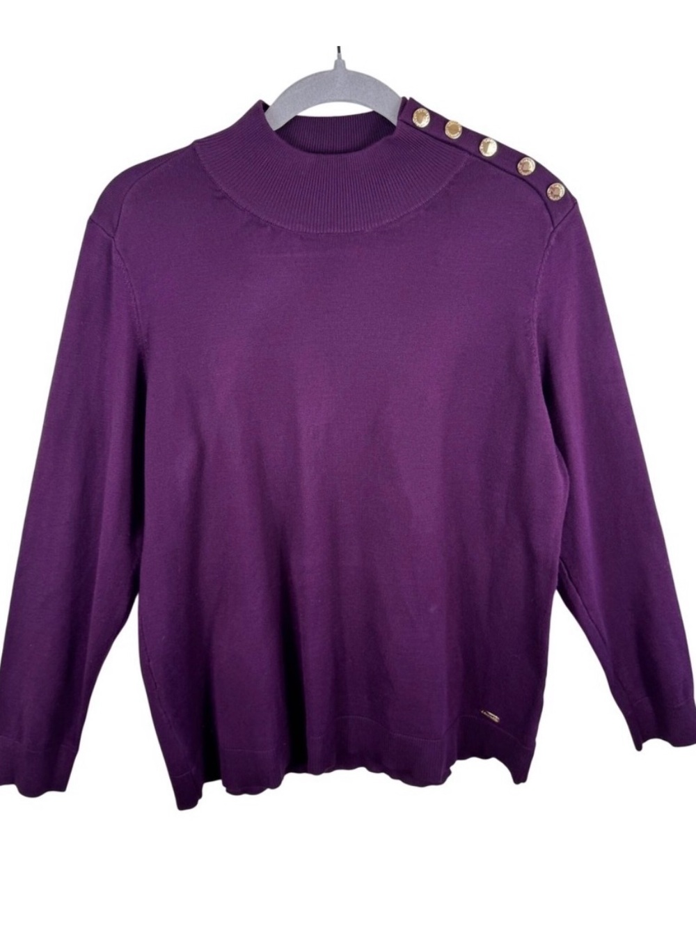 Calvin Klein Womens Wine Deep Purple Mock Neck Shoulder Button Sweater Large